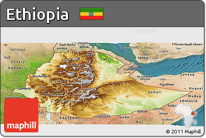 Physical Panoramic Map of Ethiopia, satellite outside