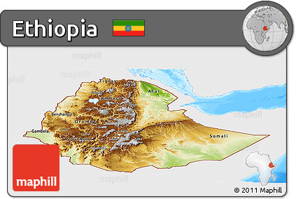 Physical Panoramic Map of Ethiopia, single color outside, bathymetry sea