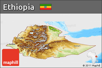Physical Panoramic Map of Ethiopia, single color outside, bathymetry sea