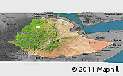 Satellite Panoramic Map of Ethiopia, darken, desaturated, land only