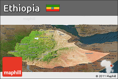 Satellite Panoramic Map of Ethiopia, darken
