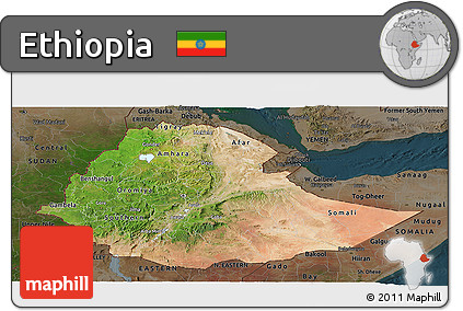 Satellite Panoramic Map of Ethiopia, darken