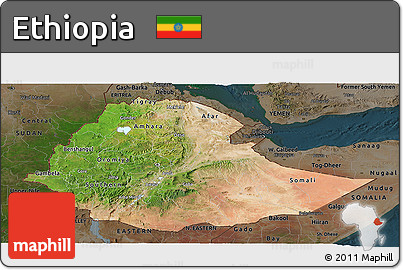 Satellite Panoramic Map of Ethiopia, darken
