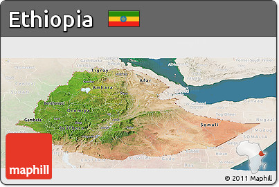Satellite Panoramic Map of Ethiopia, lighten, land only