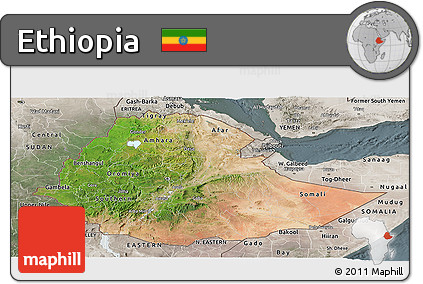 Satellite Panoramic Map of Ethiopia, semi-desaturated
