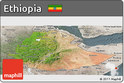 Satellite Panoramic Map of Ethiopia, semi-desaturated