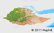 Satellite Panoramic Map of Ethiopia, single color outside, bathymetry sea