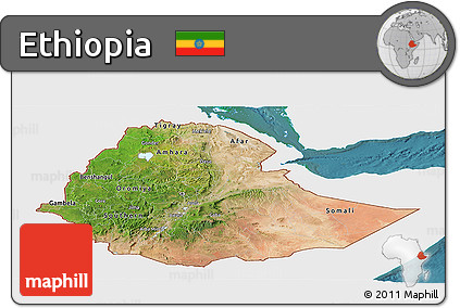 Satellite Panoramic Map of Ethiopia, single color outside