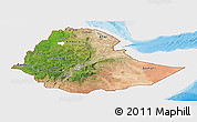 Satellite Panoramic Map of Ethiopia, single color outside, shaded relief sea