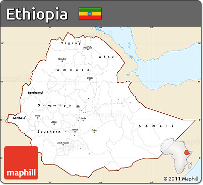Classic Style Simple Map of Ethiopia, single color outside