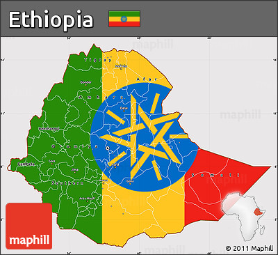 Flag Simple Map of Ethiopia, flag aligned to the middle