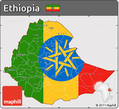 Flag Simple Map of Ethiopia, flag aligned to the middle