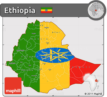 Flag Simple Map of Ethiopia, flag rotated