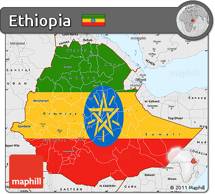 Flag Simple Map of Ethiopia, single color outside, borders and labels