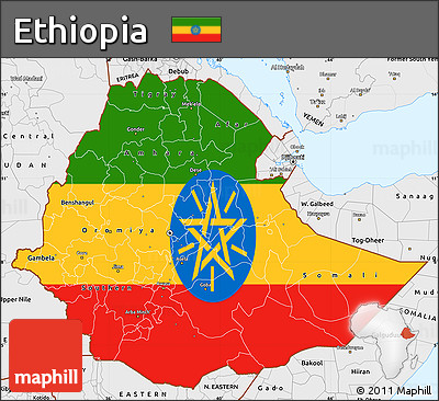 Flag Simple Map of Ethiopia, single color outside, borders and labels