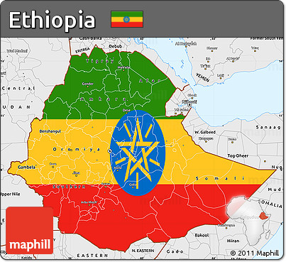 Flag Simple Map of Ethiopia, single color outside, borders and labels