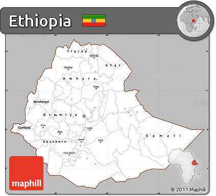 Gray Simple Map of Ethiopia, cropped outside