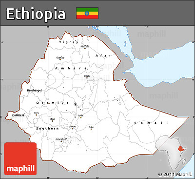 Gray Simple Map of Ethiopia, single color outside