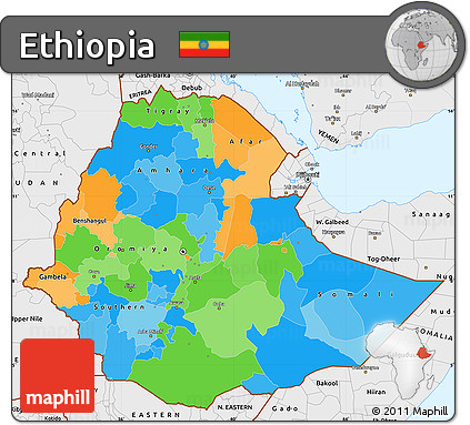 Political Simple Map of Ethiopia, single color outside, borders and labels