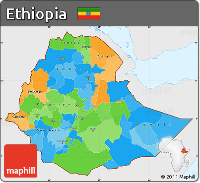 Political Simple Map of Ethiopia, single color outside