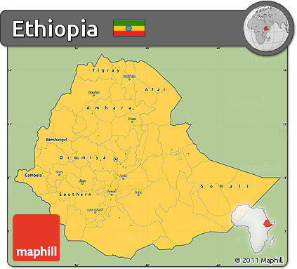 Savanna Style Simple Map of Ethiopia, cropped outside
