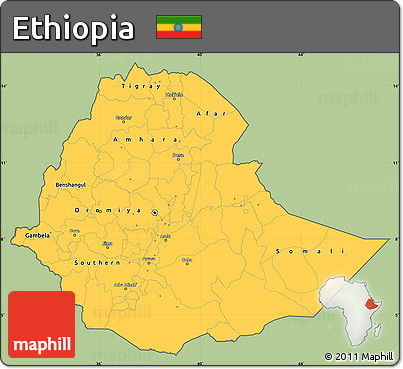 Savanna Style Simple Map of Ethiopia, cropped outside