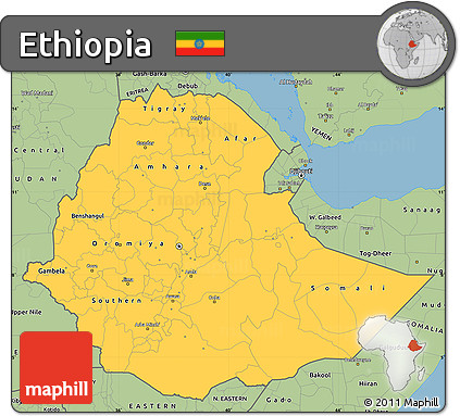 Savanna Style Simple Map of Ethiopia