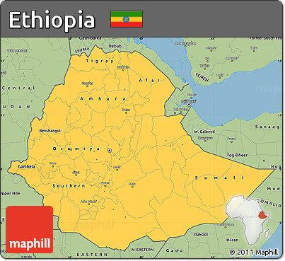 Savanna Style Simple Map of Ethiopia
