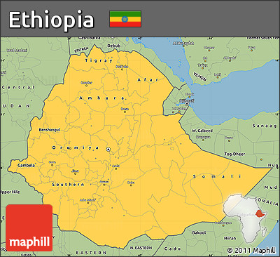 Savanna Style Simple Map of Ethiopia