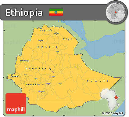 Savanna Style Simple Map of Ethiopia, single color outside