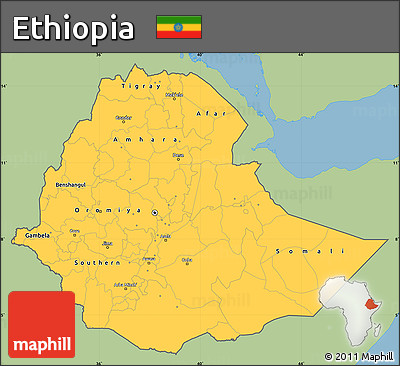 Savanna Style Simple Map of Ethiopia, single color outside