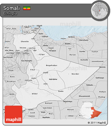 Silver Style 3D Map of Somali