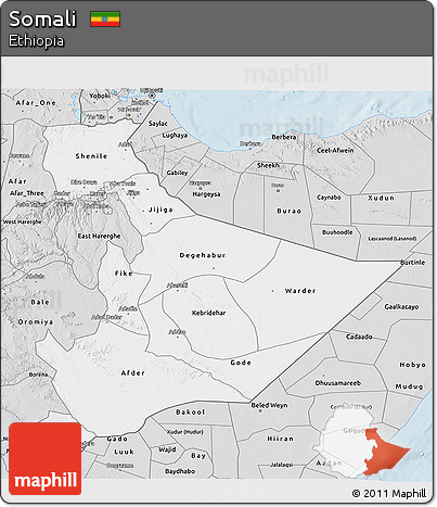 Silver Style 3D Map of Somali