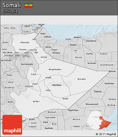 Silver Style 3D Map of Somali