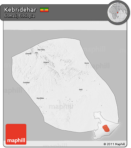 Gray 3D Map of Kebridehar, single color outside