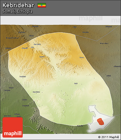 Physical 3D Map of Kebridehar, darken