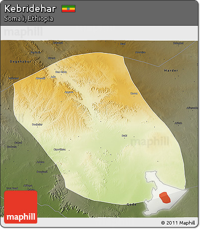 Physical 3D Map of Kebridehar, darken