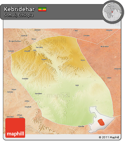 Physical 3D Map of Kebridehar, satellite outside