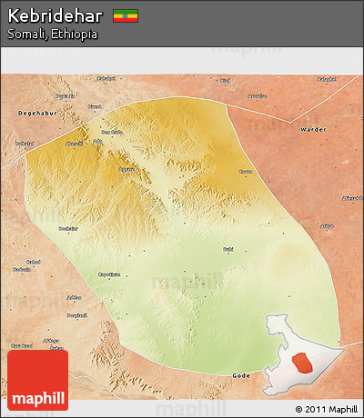 Physical 3D Map of Kebridehar, satellite outside