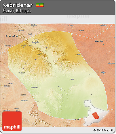 Physical 3D Map of Kebridehar, satellite outside