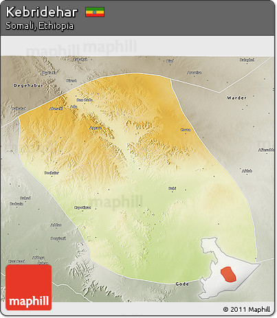 Physical 3D Map of Kebridehar, semi-desaturated