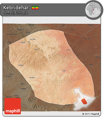 Satellite 3D Map of Kebridehar, darken