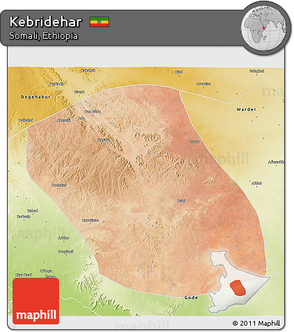 Satellite 3D Map of Kebridehar, physical outside