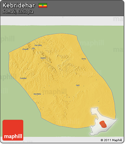 Savanna Style 3D Map of Kebridehar, single color outside