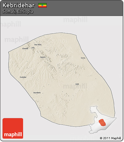 Shaded Relief 3D Map of Kebridehar, single color outside