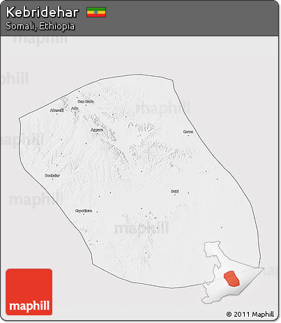 Silver Style 3D Map of Kebridehar, single color outside