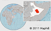 Gray Location Map of Kebridehar, highlighted parent region, hill shading