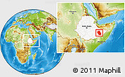 Physical Location Map of Kebridehar, highlighted country, within the entire country