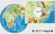 Physical Location Map of Kebridehar, highlighted country, highlighted parent region, within the entire country