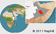 Satellite Location Map of Kebridehar, highlighted country, highlighted parent region